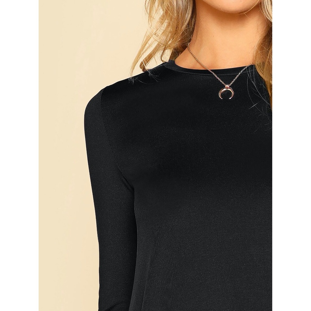 Black Long Sleeve Fit & Flare Basic Mini Dress - Picture 4 of 6